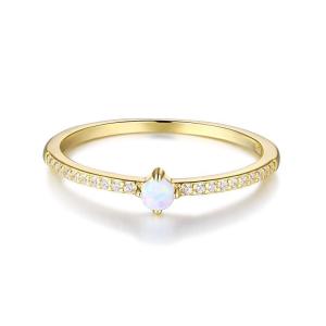 Quality Women's Minimalist Design 925 Sterling Silver 18K Gold White Zircon Opal Ring wholesale