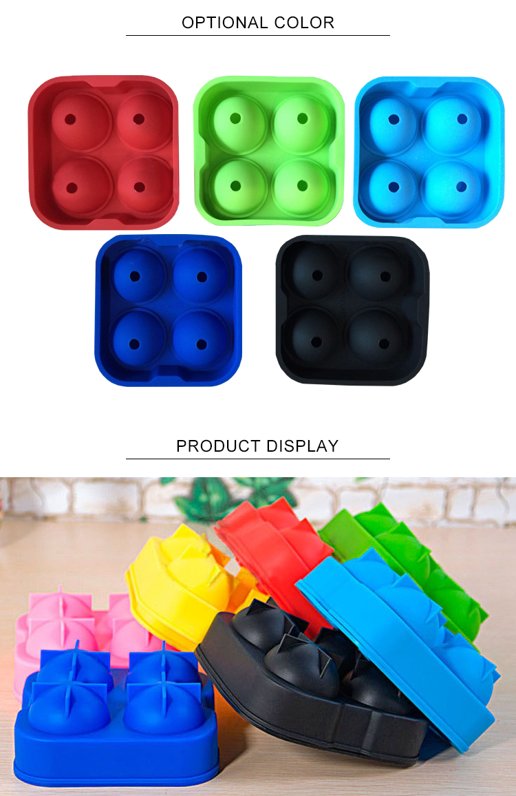 FDA 4 Cavity 125g Ball Shape Silicone Ice Cube Trays