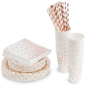 Quality 50 Plates Rose Gold Chic Christmas Disposable Dinnerware Sets wholesale