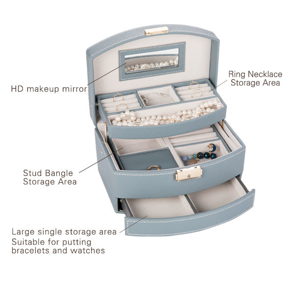 Free sample Lockable Leather Jewelry Case Organizer Box PU leather jewelry storage box