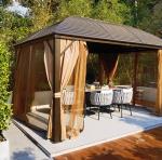 Aluminum Frame Galvanized Steel Double Roof HardTop Gazebos With Curtains