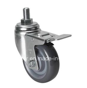 Quality 4&quot; 100mm Medium 150kg Threaded Brake PU Caster 5044-76 with Long Lasting Ball Bearing wholesale