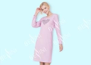 Quality Pink Ladies Long Sleeve Nighties / Womens Summer Nightgowns Heart Shape Placement Print wholesale