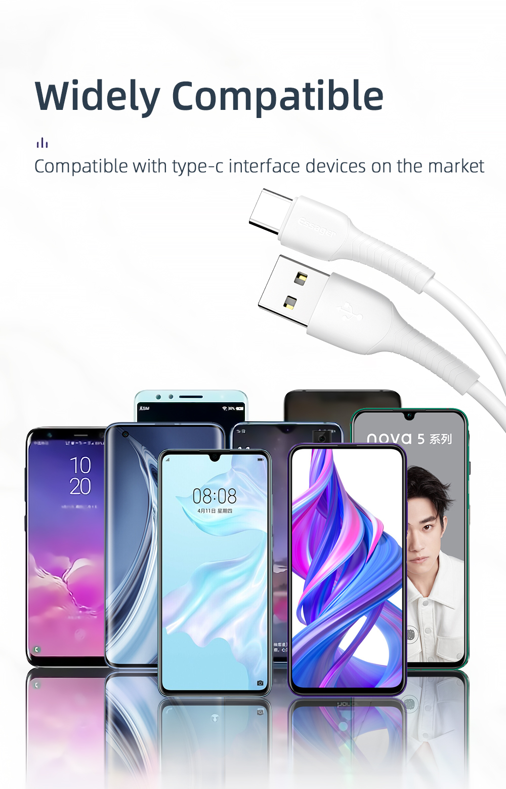 Braid Shielding Fast Charging Type C Data Cable 3A 0.3M 1M 2M For C Devices