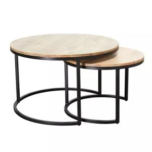 Quality 80*80*75cm Home Room Furniture Luxury Round Wood Top Coffee Table With Metal Legs wholesale
