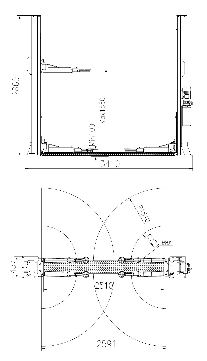 Hydraulic Double Cylinder 4T Two Post Car Lift For Workshop
