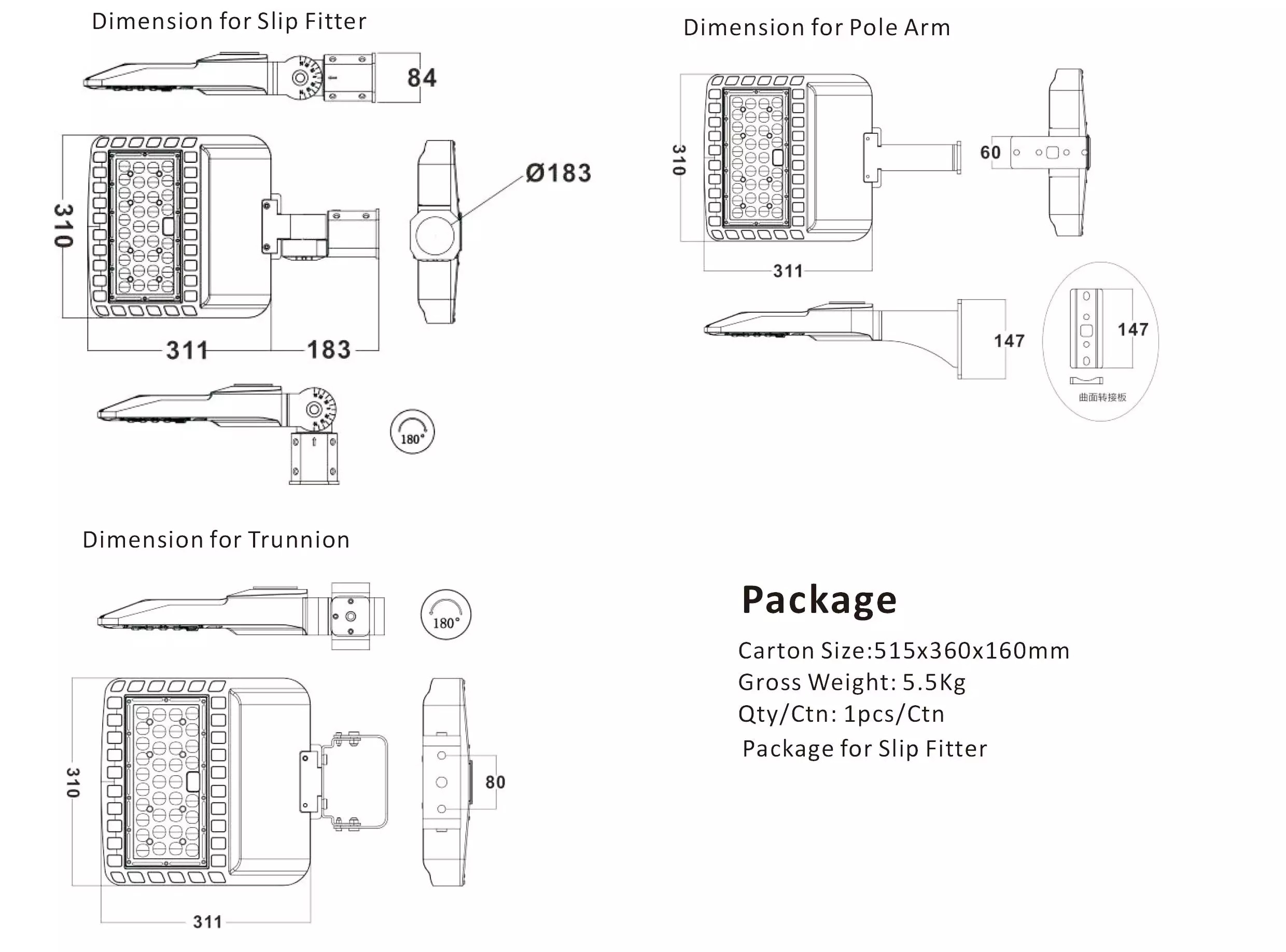 Module Design High Power LED Street Light IP65 smd 3030 2700K-6500K CCT