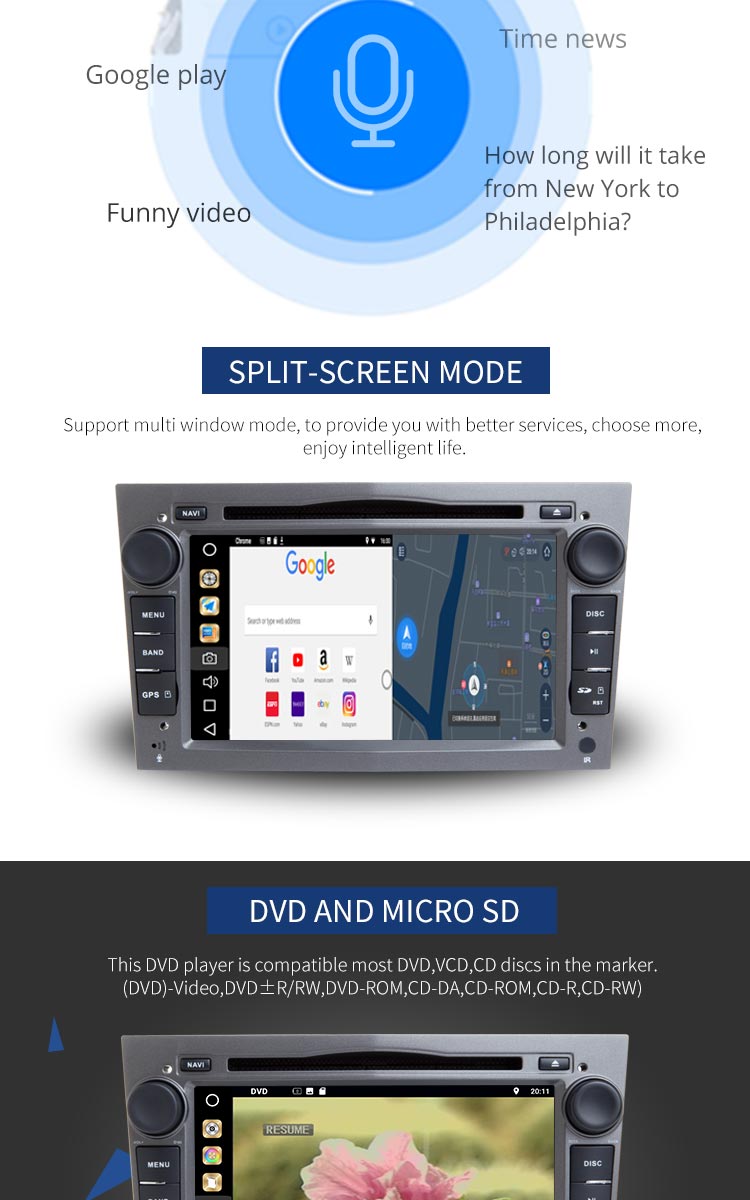 Android 8.1 Opel Car Radio HMDI Output Double Din With Black Grey Silver Frame
