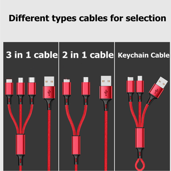 Red Standard Micro USB Data Cable Universal 3 in 1 USB Charging Cable