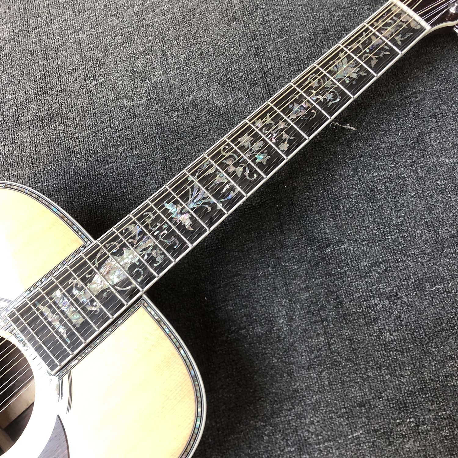 Custom 12 Strings Solid Spruce Top 41 Inch Dreadnought Deluxe Abalone Binding Acoustic Guitar Umbrella Logo on Headstock