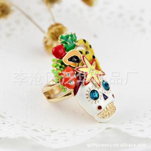 Quality Alloy white skull flower color female ring oil drip Fashion Brand Jewelry Gift 2014 New wholesale