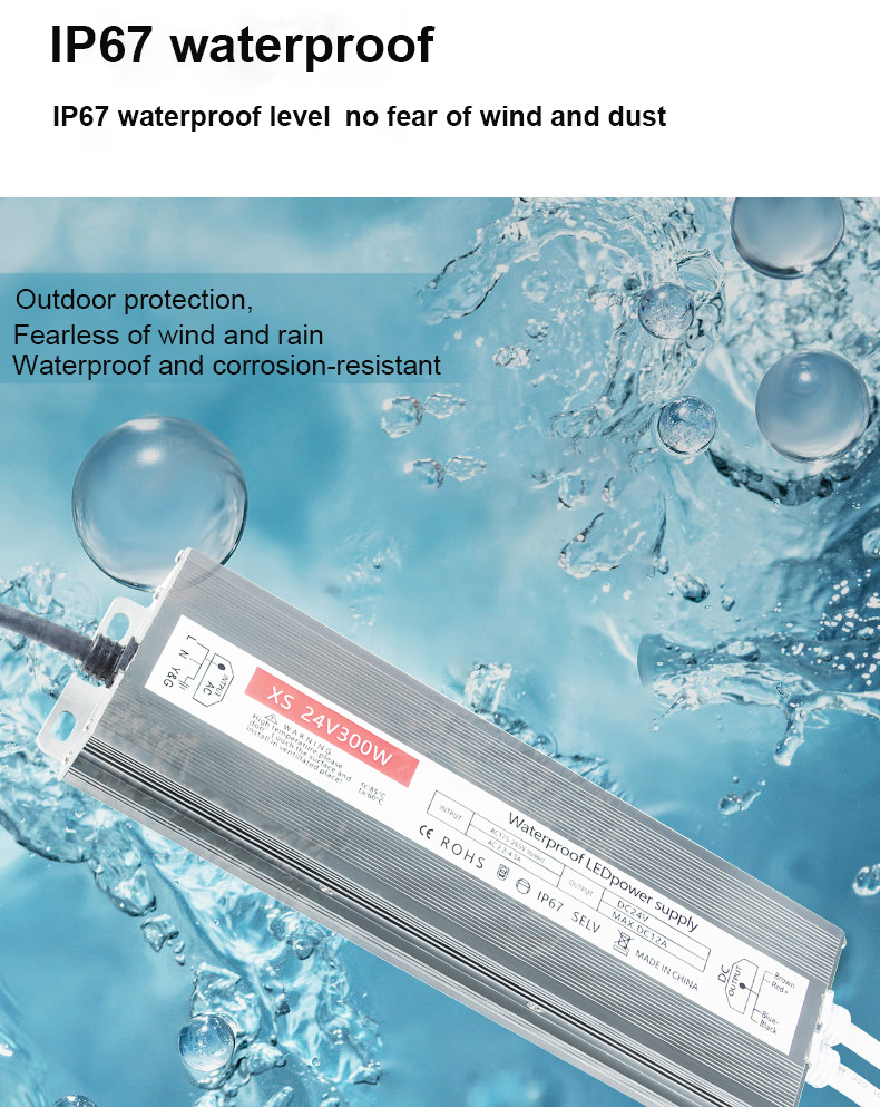 Single Output Waterproof LED Driver 60-400W AC180-264V DC 12V 24V Switch Power Supply