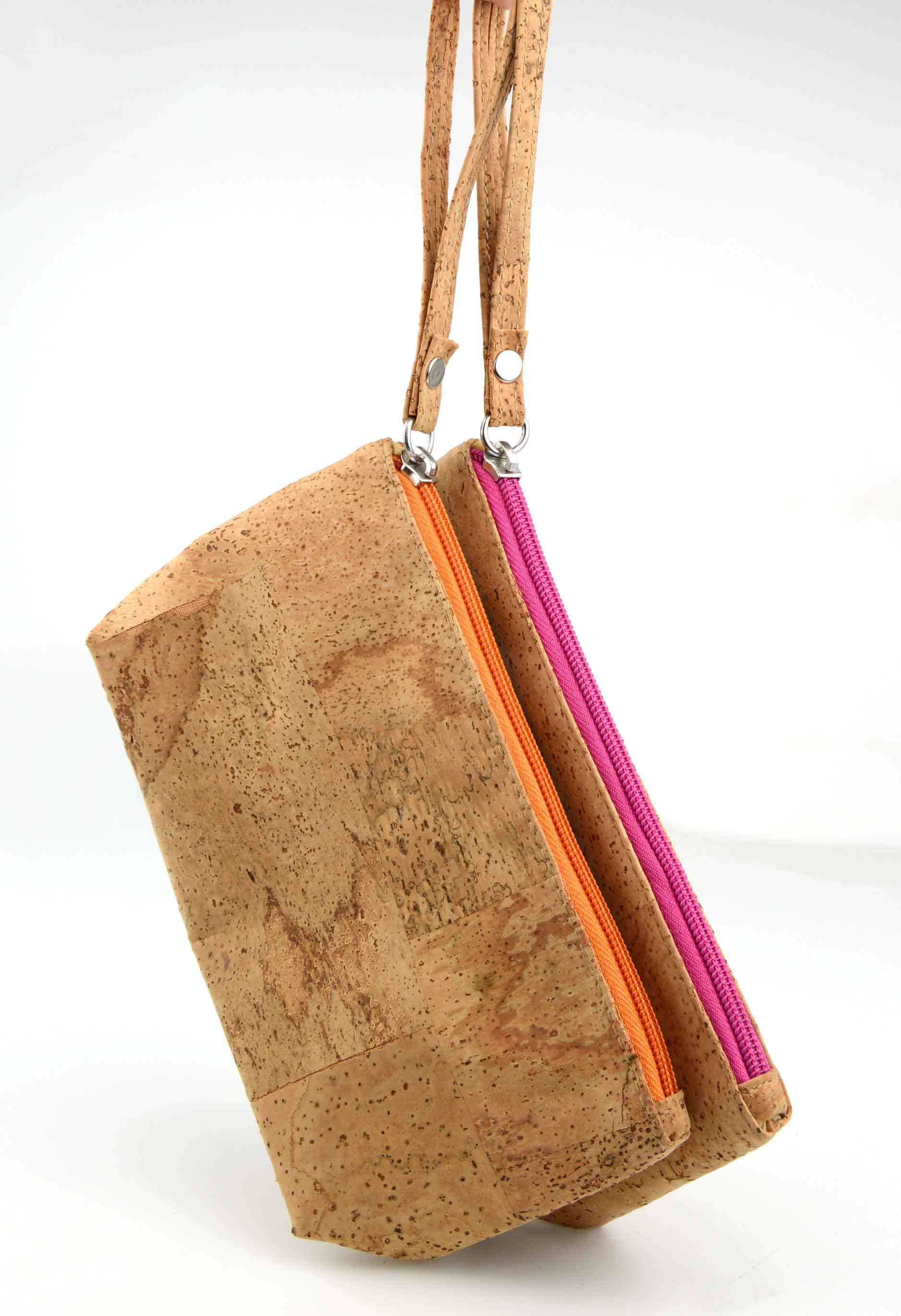 20*14cm OEM Cork Fabric Bags Wallet Pattern Moisture Proof With Zipper