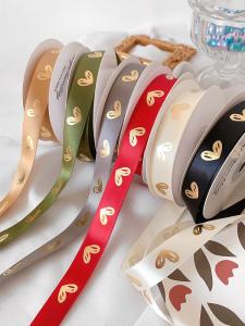 Quality 16mm Heart Pattern Gold Foil Printed Ribbon For Gift Packing And Decoration wholesale