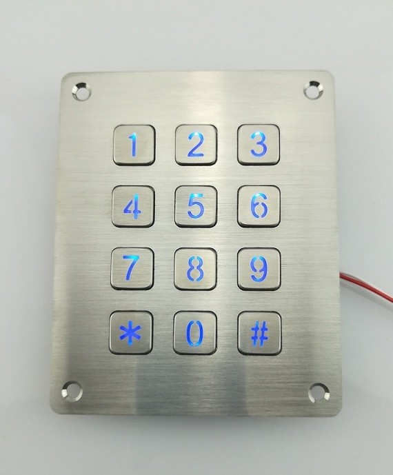 IP65 6X2 Layout numeric Metal dome Keypad With 12 flat key buttons for door lock system