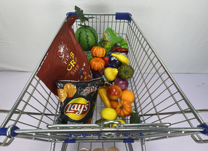 German Style 100L Regular Trolley With Blue Plastic Parts Zinc And Powder Coating For Convenient Grocery Store