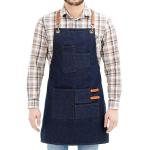 Cross Back Bib Denim Kitchen Apron , Mens Denim Apron With Leather Straps