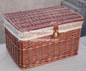 Quality willow storage basket with cover and mat laundry basket larget style wholesale