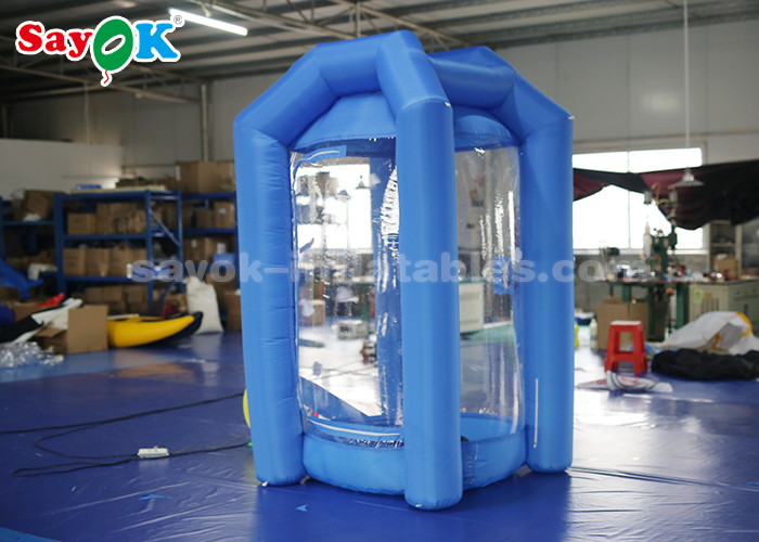 Cube Blue Inflatable Money Machine Booth With Air Blower For Advertising