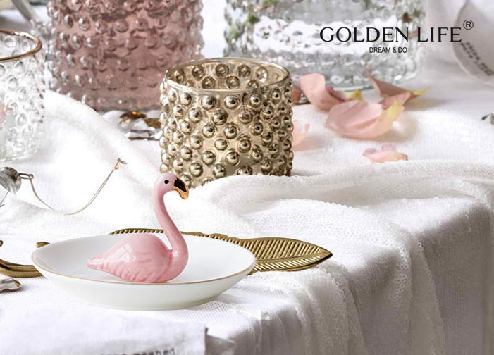 Creative Flamingo Decor Ceramic Jewelry Dish For Holding Small Jewelries