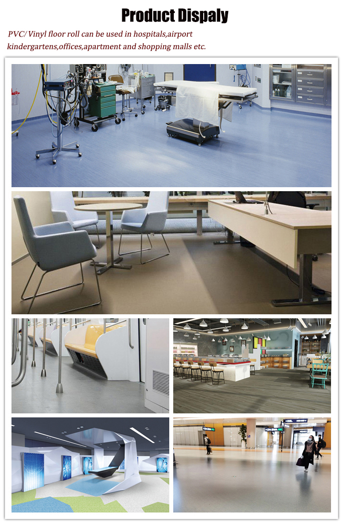 Waterproof Homogeneous PVC Flooring Roll 2mm-3mm Thickness Anti Bacterial
