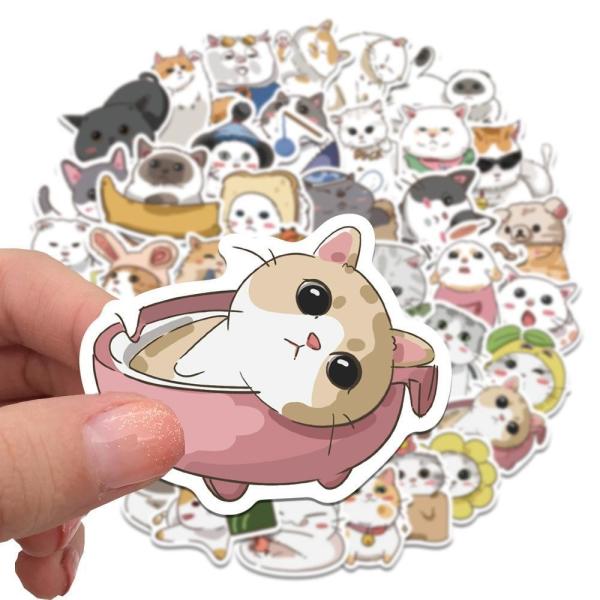 Kraft Paper Labels Thank You Stickers Cute Cat Cartoon Design for Decorative
