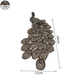 Quality Handmade Pearls Custom Cloth Badges , Gold Rope Peacock Patches For Dresses wholesale