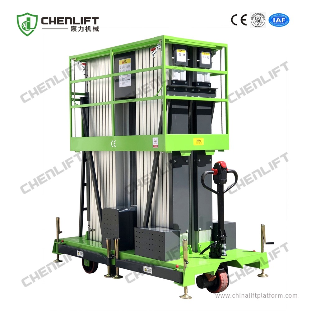 Aluminum Type Aerial Work Platform With Lifting Height 14m Platform Height Quadruple Mast 300Kg