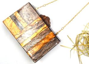 Quality Brown Color Patent Clutch Bag , Small Size Acrylic Evening Bag For Summer wholesale