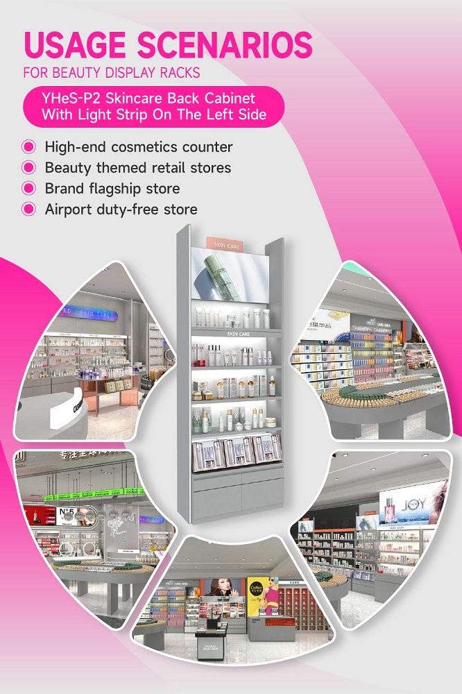 YHeS-P2 Price Tag Holder Skincare Display Cabinet with Milk White LED Tube