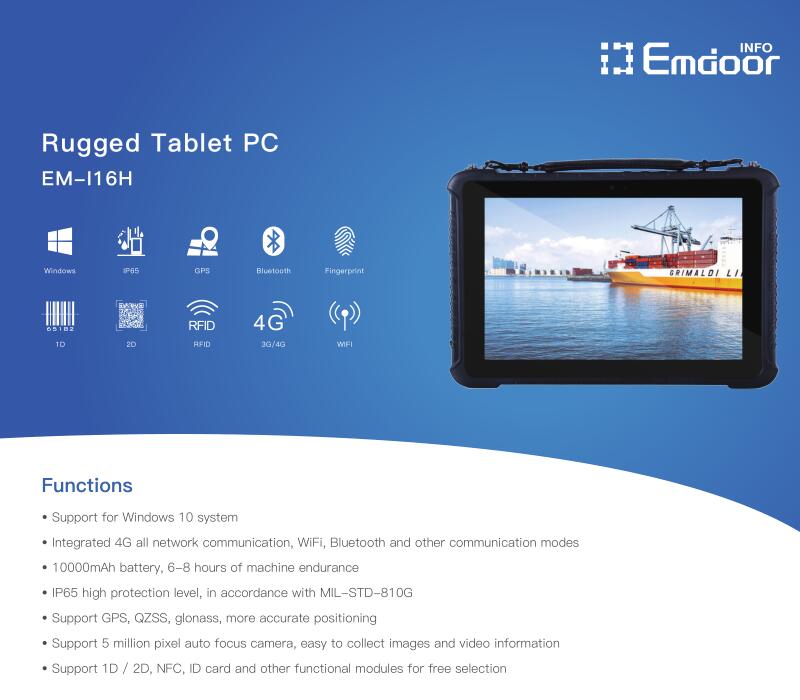 IP68 Rugged Tablet 10.1 inch Win10 Home/Pro/IOT NFC Fingerprint 1D 2D Barcode Scanner