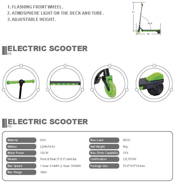 K6 Light Up Electric Kids Scooter 50KG Load Capacity