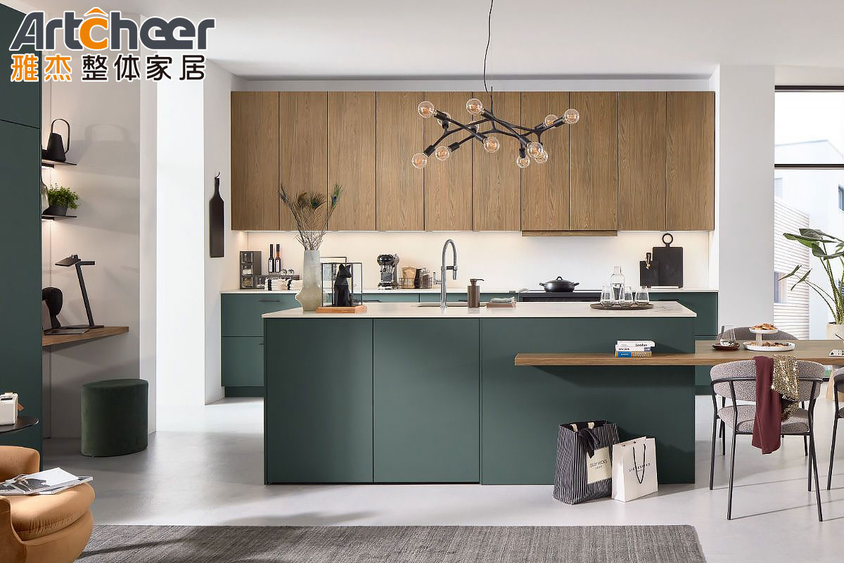 Design Solid Wood Door Panel Kitchen Cupboards with Laminated Half Bullnose Countertop