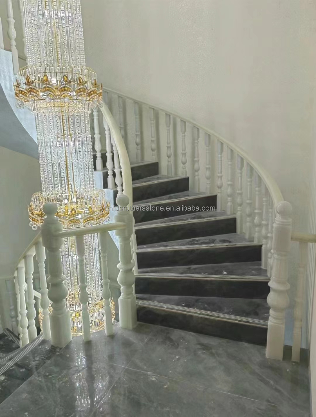 Step Mounted Flooring Onyx Marble and White Marble Balustrade Railing Handrail for Stair