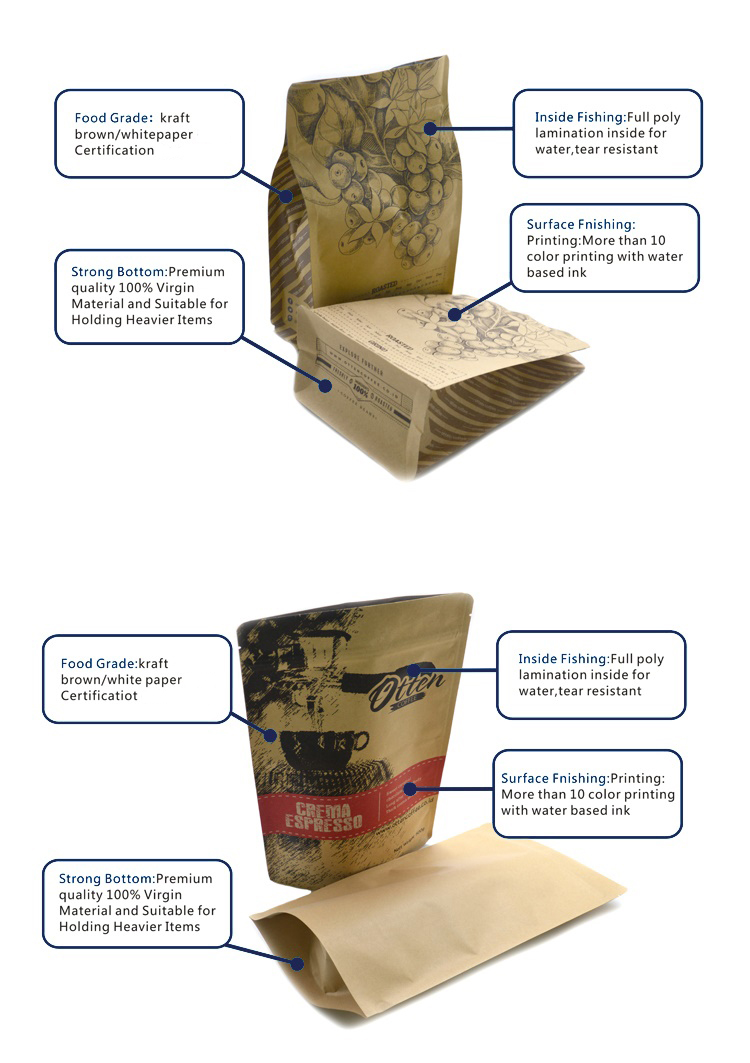 Zipper Top Matt Laminated kraft paper Package Bag smell proof bag for food packaging