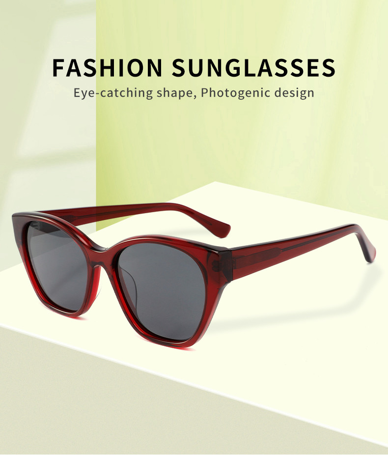 Red Color Transparent Cat Eye Acetate Frame Sunglasses For Women Uv400 Protection