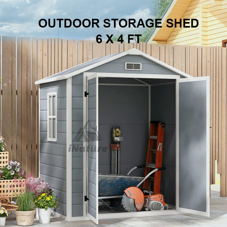 Weather Resistance Plastic Garden Shed 6X4Ft Double Swing Door Outdoor Storage Shed