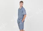 Custom Printed Mens Luxury Sleepwear Chambray Short Sleeve Button Through Shirt