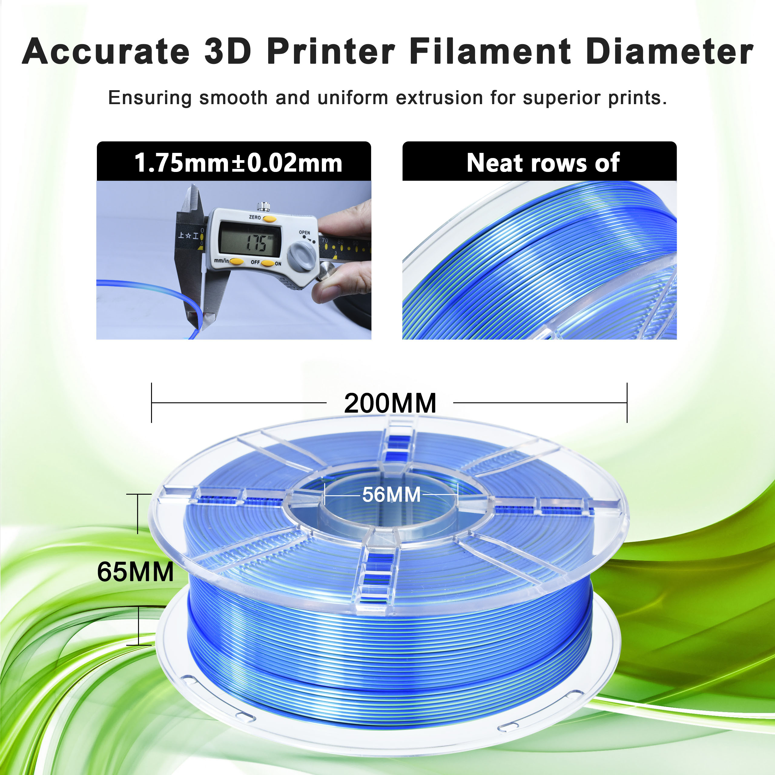 3D Printer Filament PLA Pro Toughness Enhanced Silk Dual Color Blue Green
