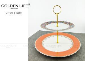 China Household Double Layer Modern Ceramic Plates Candy Dish Afternoon Tea Dessert Tray on sale