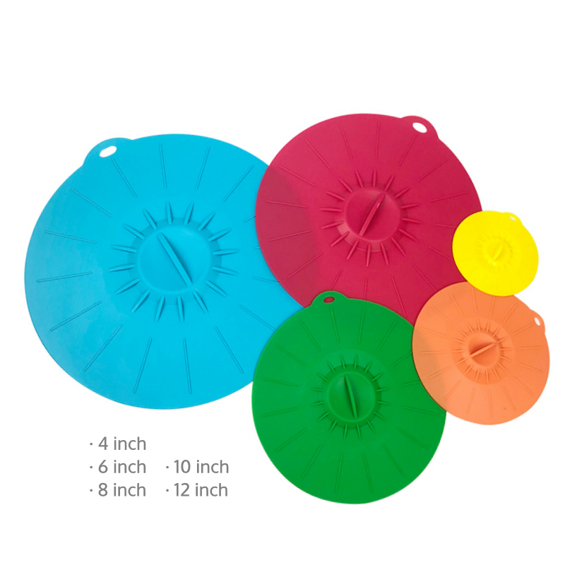 Food Standard Decorative Reusable Microwave Oven Safe Silicone Rubber Pot Cover Mug Bowl Suction Spill Stopper Lid with handle