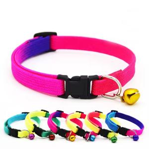 Quality Nylon Pet Collar Cool Gradient Color Reflective Puppy Dog Cat Collar With Bell wholesale
