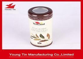 Quality Brown Metal Tea Tins With Clear Top Window , Empty Round Tea Packaging Containers wholesale