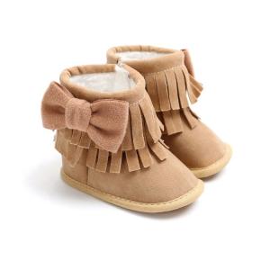Quality Amazon hot Fringed bowknot PU Leather Soft sole Newborn toddler baby boots leather wholesale