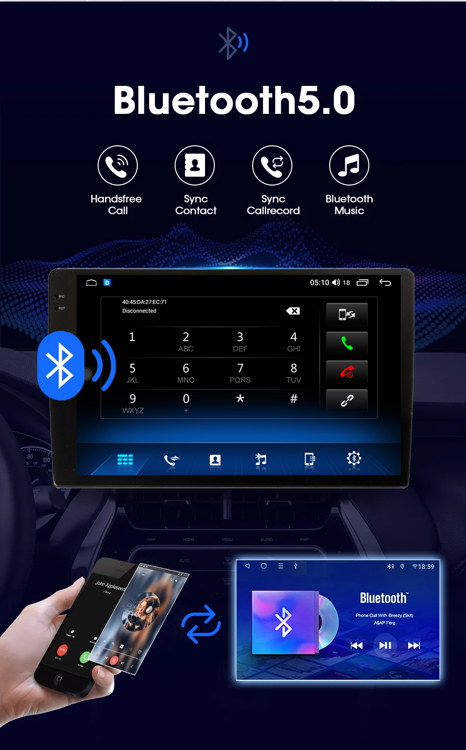 9inch 2K Screen 2 Din Android Car Radio MP5 Player Autoradio Audio Car DVD Player navigation gps Carplay 1Din Stereo