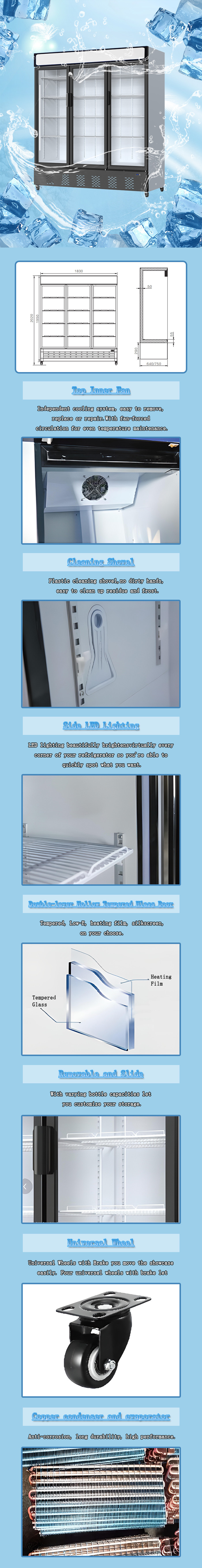 Vertical Glass Door Freezer 220V / 50Hz Transparent Fridge 2 . 02m Height