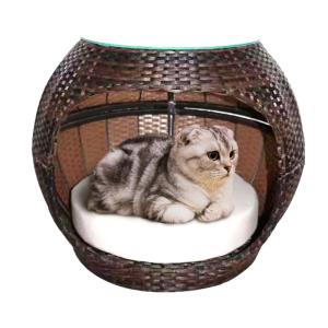Quality 13mm Eco-Friendly Rattan Cat Bed Woven Apple-Shape Dome Cat Cave Cushion Coffee Table Natural Pet Houses Furniture wholesale