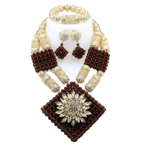 African Beads Jewelry Sets Senegal/ghana Wedding Handmade Jewelry Women's Golden