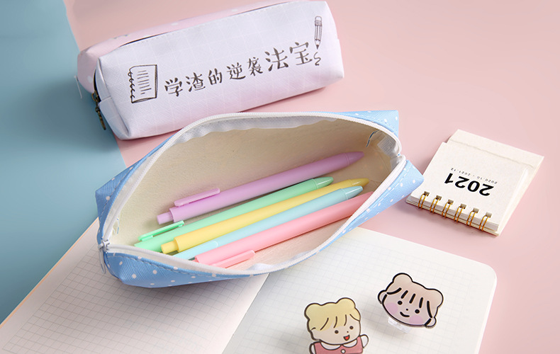 Canvas Pencil Case with PVC Lining Material and Cartoon Printing Zipper Pencil Pouch Bag