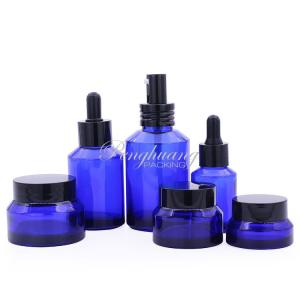 Quality 15ml - 200ml Cobalt Blue Glass Bottle 15g 30g 50g Glass Cream Jar wholesale